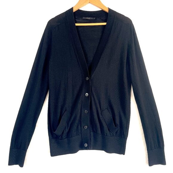 COS Wool Silk Knit Sweater Womens S Black Lightweight V Neck Cardigan - Picture 1 of 7